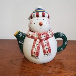 Debbie Mumm Sakura hand painted ceramic snowman mini teapot 6"